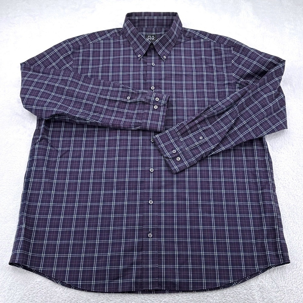 Jos. A. Bank Mens Button Down Shirt XXL Blue Plaid Traveler Tailored Fit Cotton